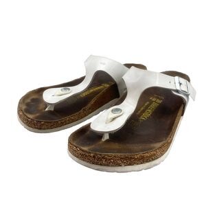 Birkenstock Womens Gizeh White 39 US 8 Faux Leather‎ Footbed Sandals Boho Shoes